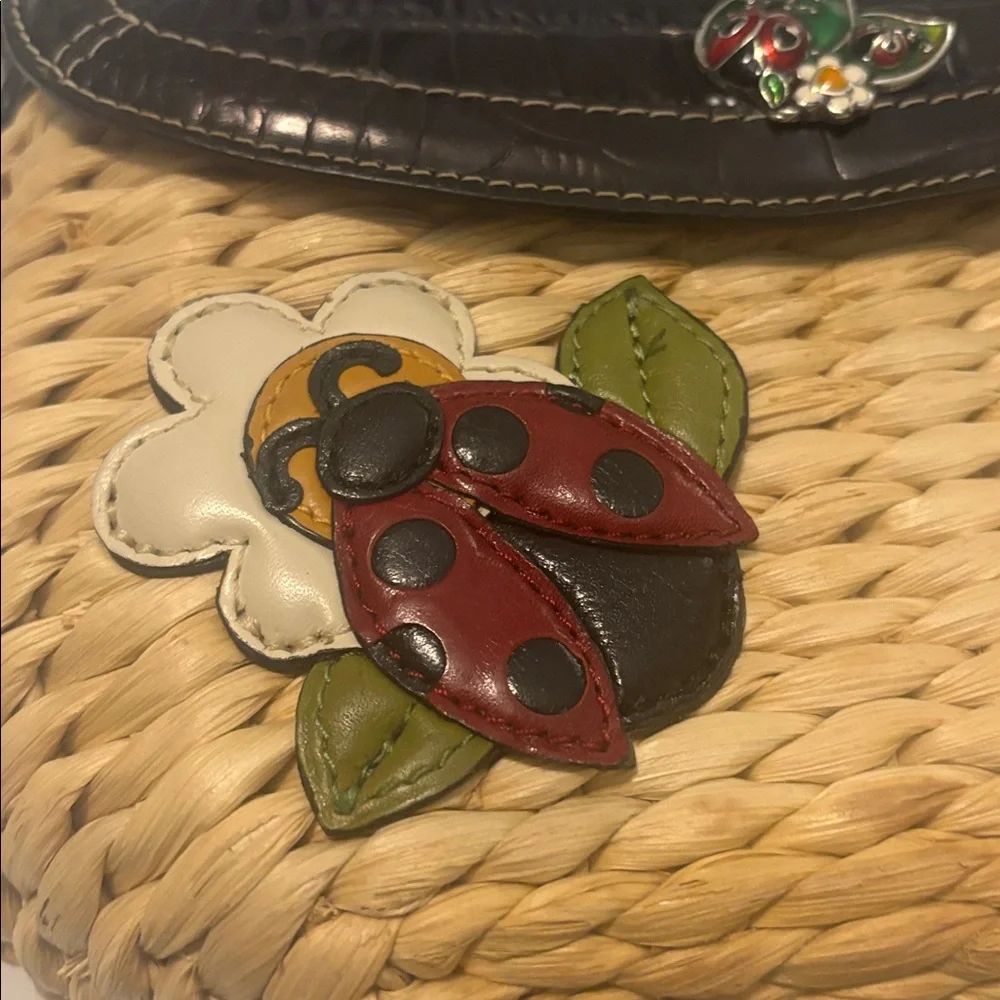 VTG Brighton Ladybug Appliqué Rattan Vegan Leather Crossbody Bag Cottagecore - Picture 14 of 15